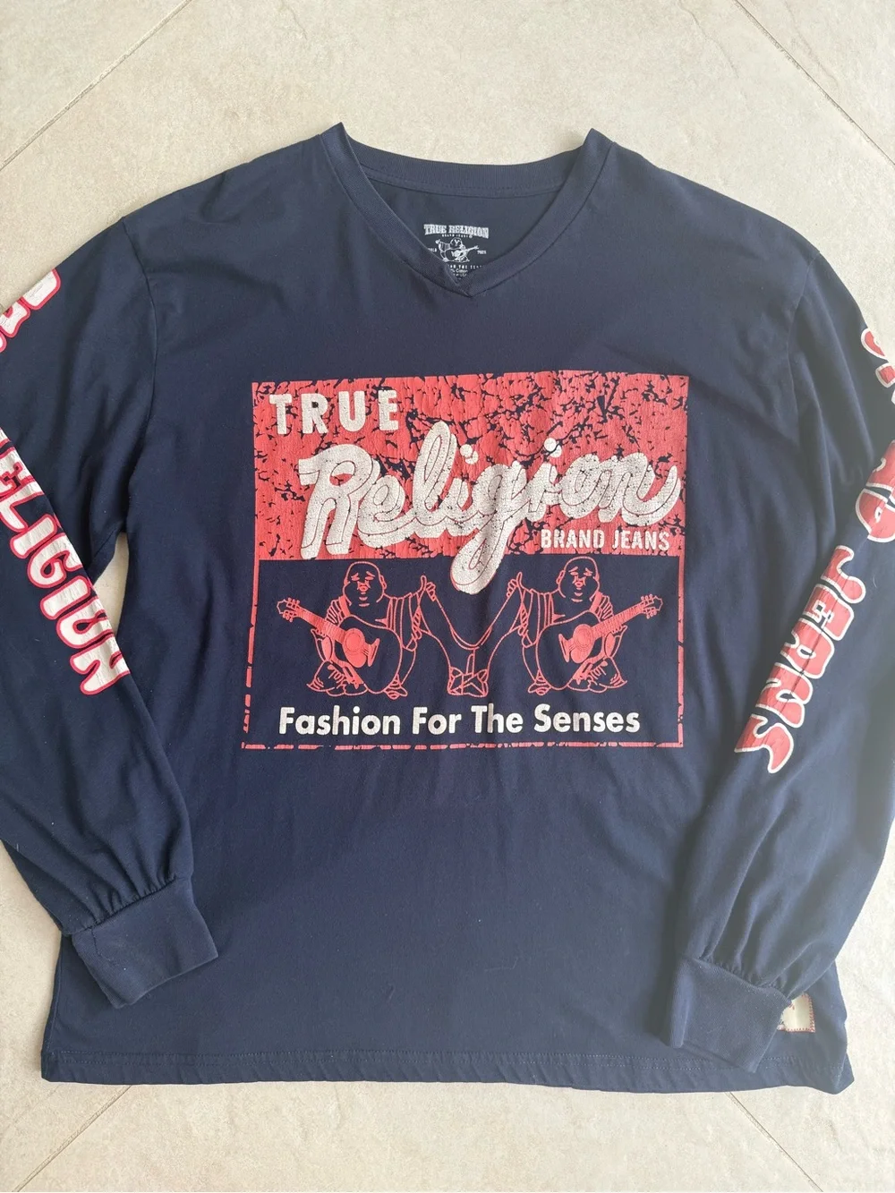 True Religion Navy Long Sleeve Tee with Red Stitch Label
